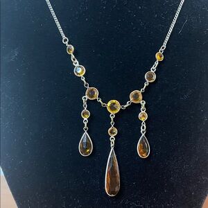 Citrine and 925 Sterling silver triple tear drop Necklace tear drop